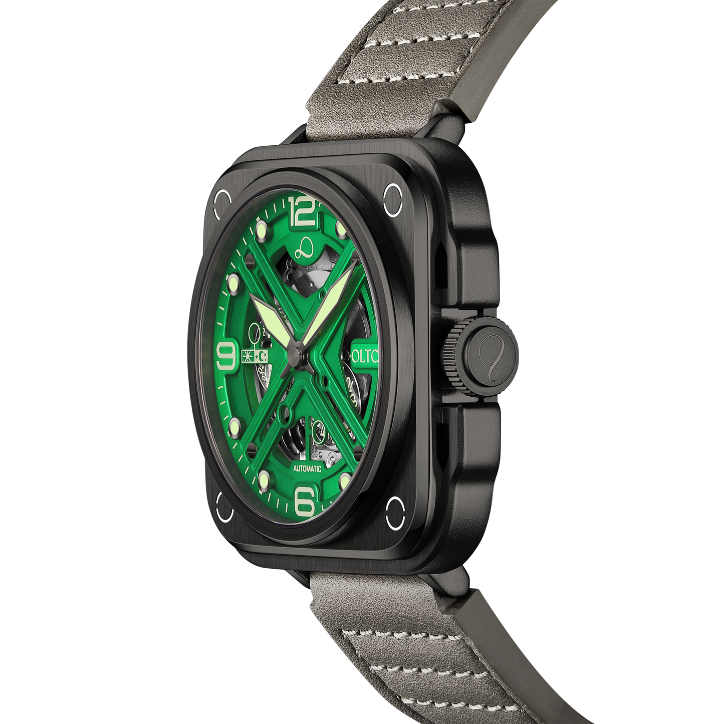 ساعة OLTO-8 IRON-X مربعة هيكلية أوتوماتيكية خضراء