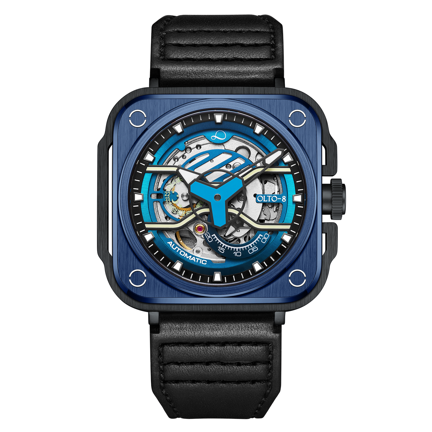 ساعة OLTO-8 IRON-EX مربعة هيكلية أوتوماتيكية زرقاء