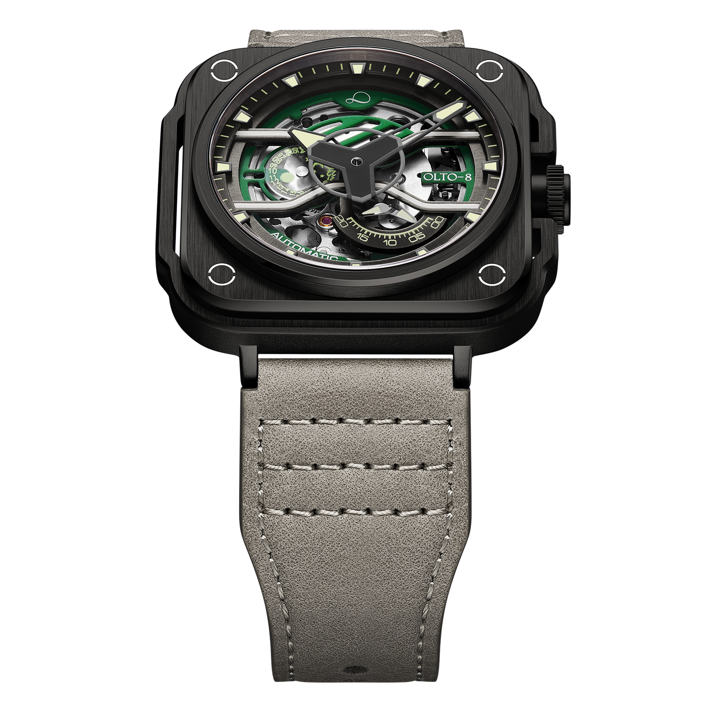 ساعة OLTO-8 IRON-EX مربعة هيكلية أوتوماتيكية خضراء