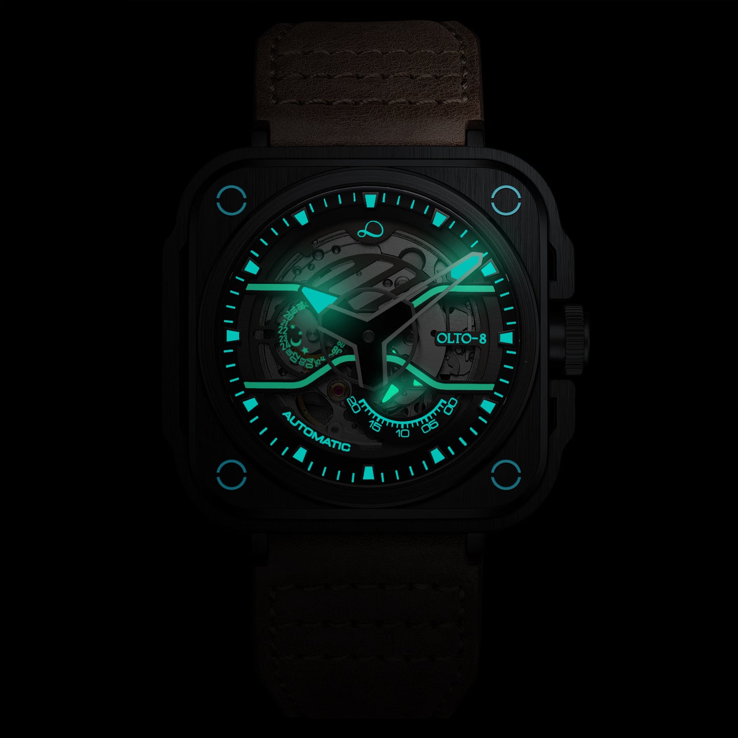 ساعة OLTO-8 IRON-EX مربعة هيكلية أوتوماتيكية بنية اللون