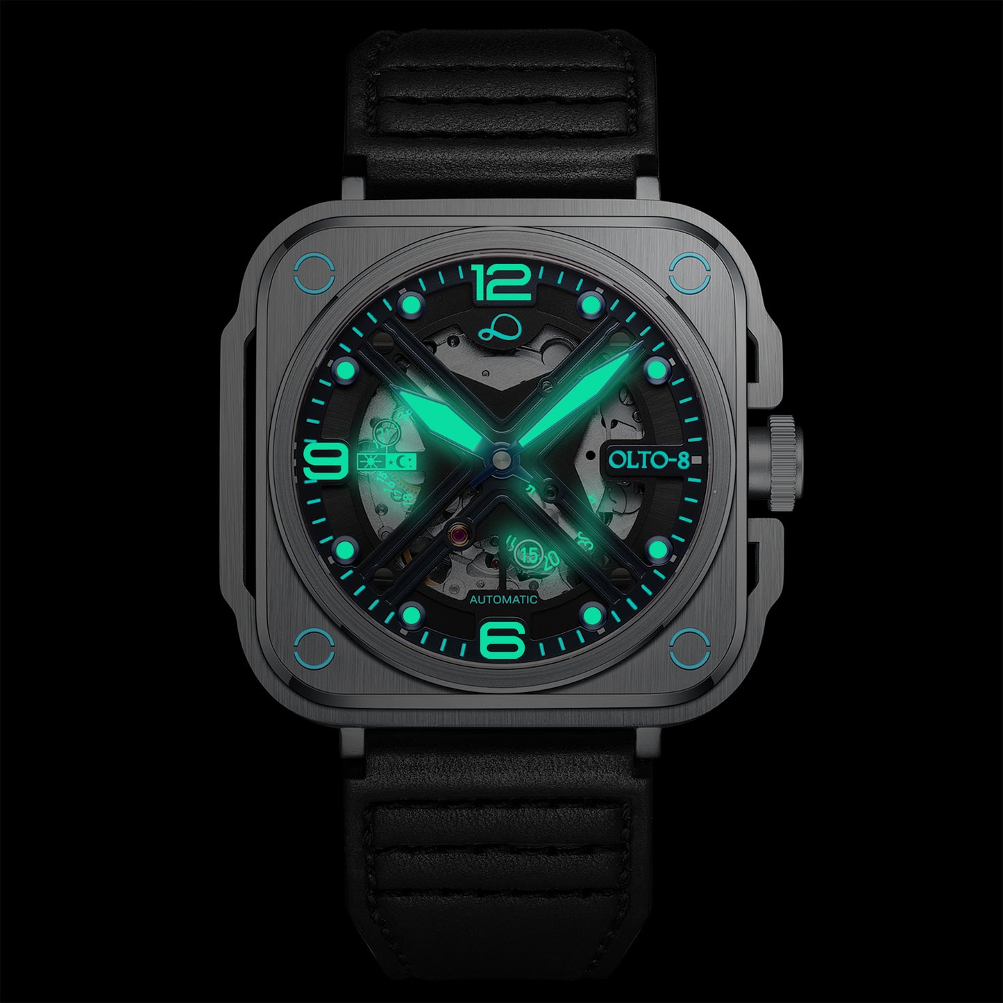 ساعة OLTO-8 IRON-X مربعة هيكلية أوتوماتيكية فضية