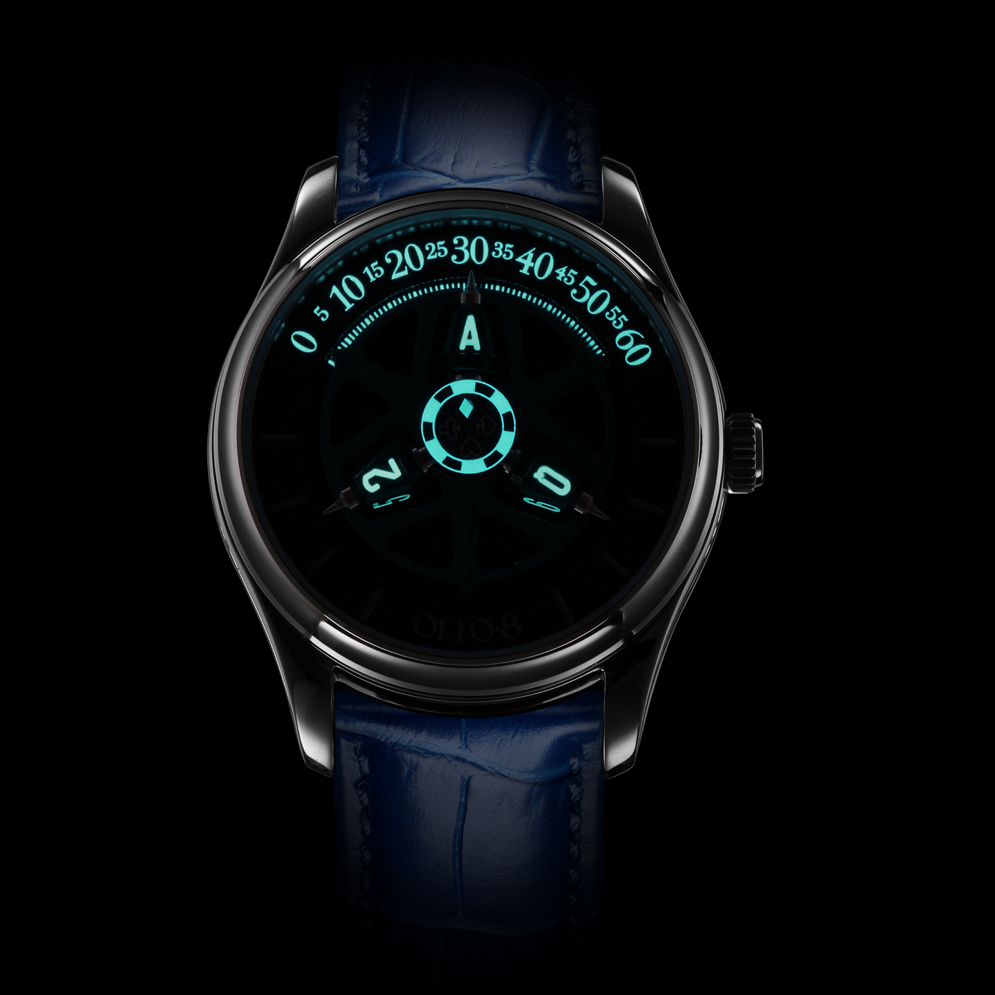 ساعة OLTO-8 KING 3D Satellite Hour Wheel أوتوماتيكية باللون الأزرق المحيطي