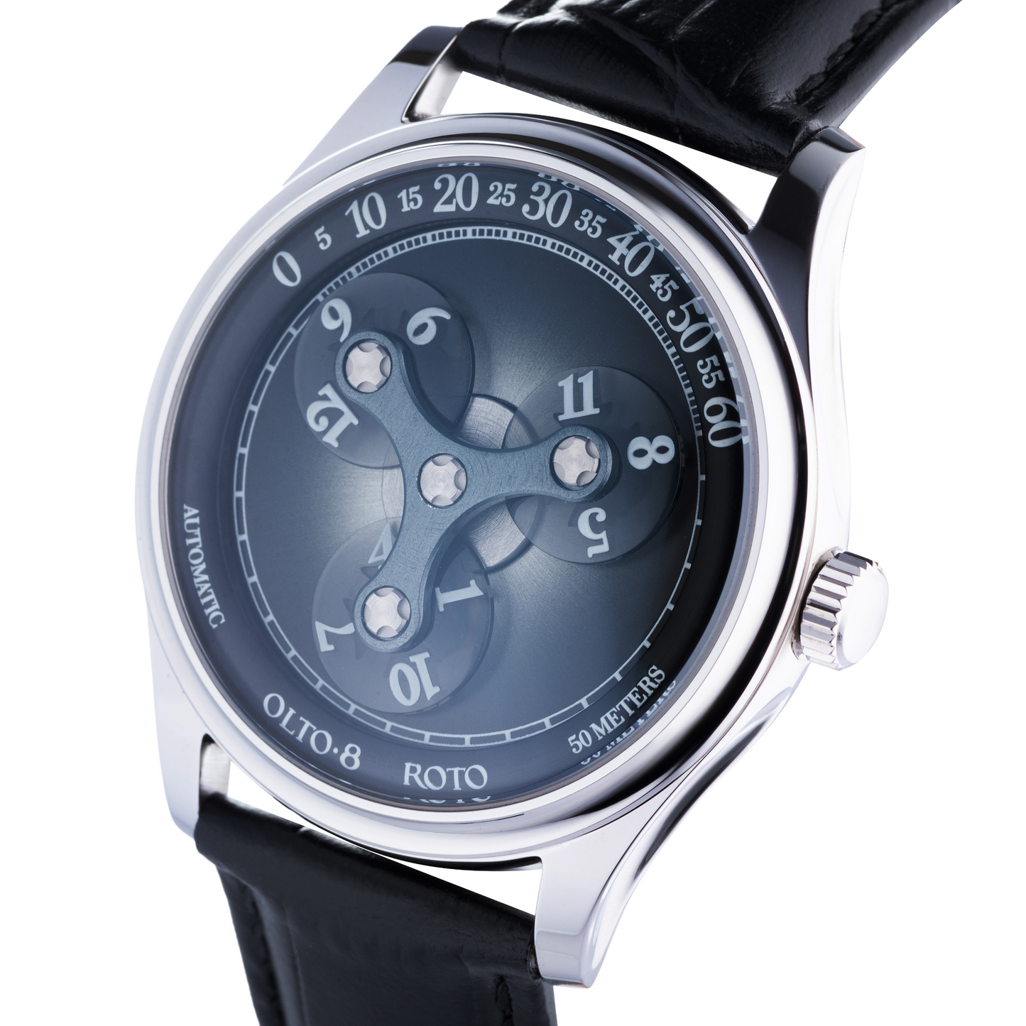 ساعة OLTO-8 ROTO Wandering Hour أوتوماتيكية سوداء منتصف الليل