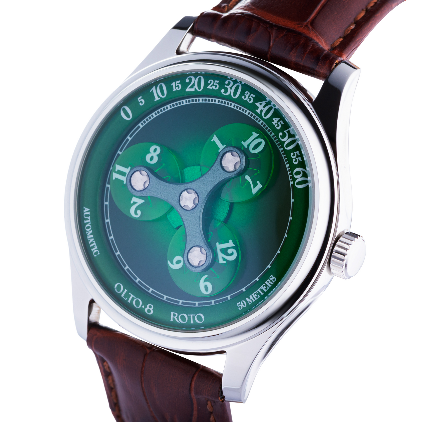 ساعة OLTO-8 ROTO Wandering Hour أوتوماتيكية باللون الأخضر اليشم