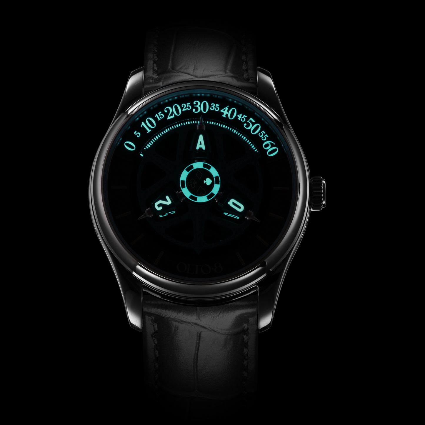 ساعة OLTO-8 KING 3D Satellite Hour Wheel أوتوماتيكية باللون الأسود الداكن