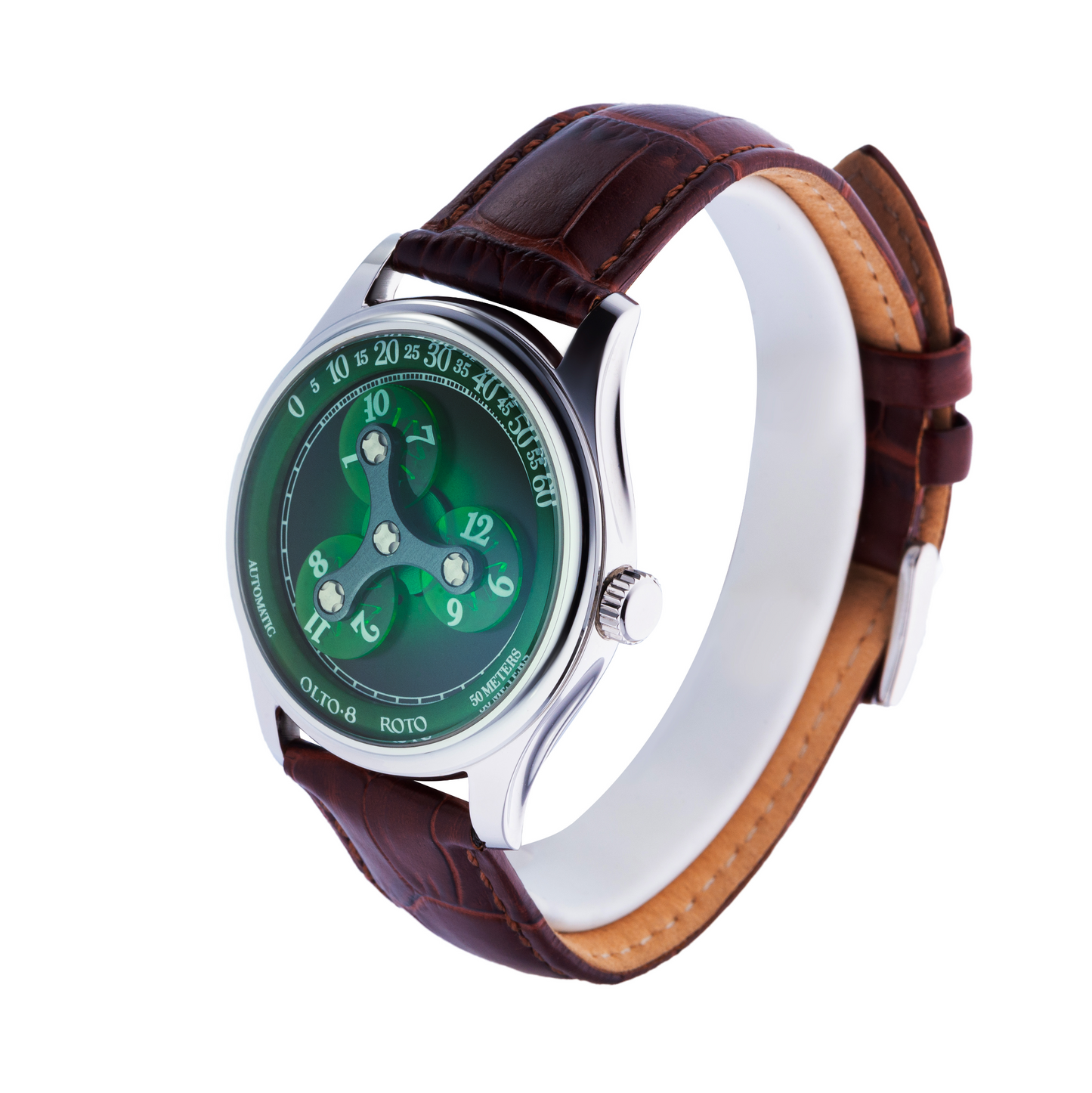 ساعة OLTO-8 ROTO Wandering Hour أوتوماتيكية باللون الأخضر اليشم