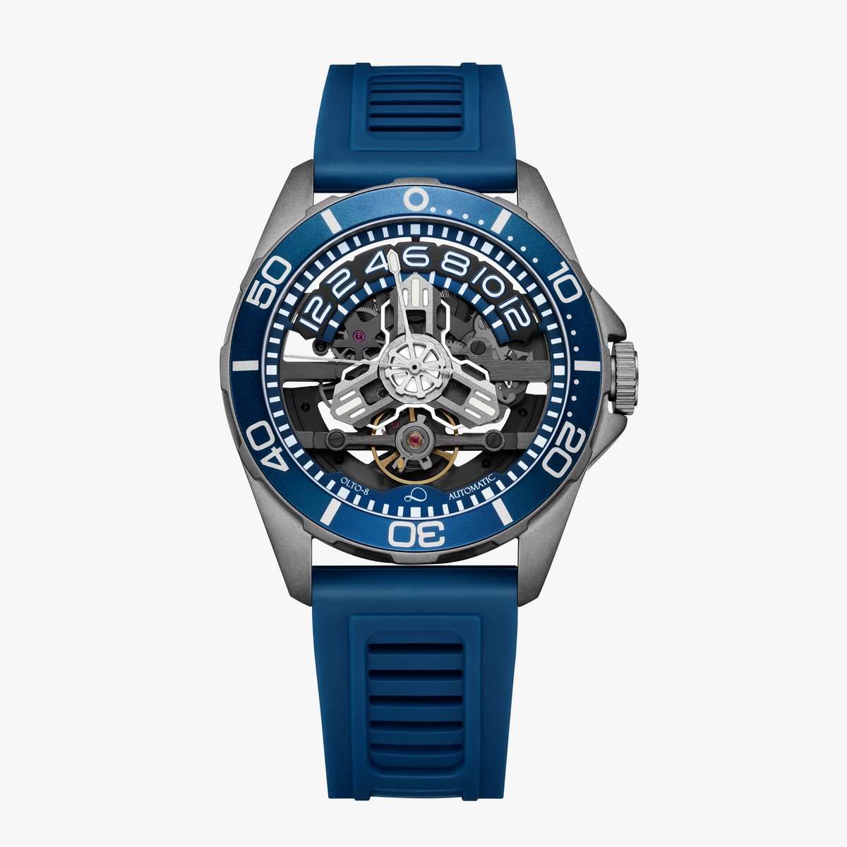 OLTO-8 TIDE X Ocean Blue skeleton automatic watch with 200m water resistance