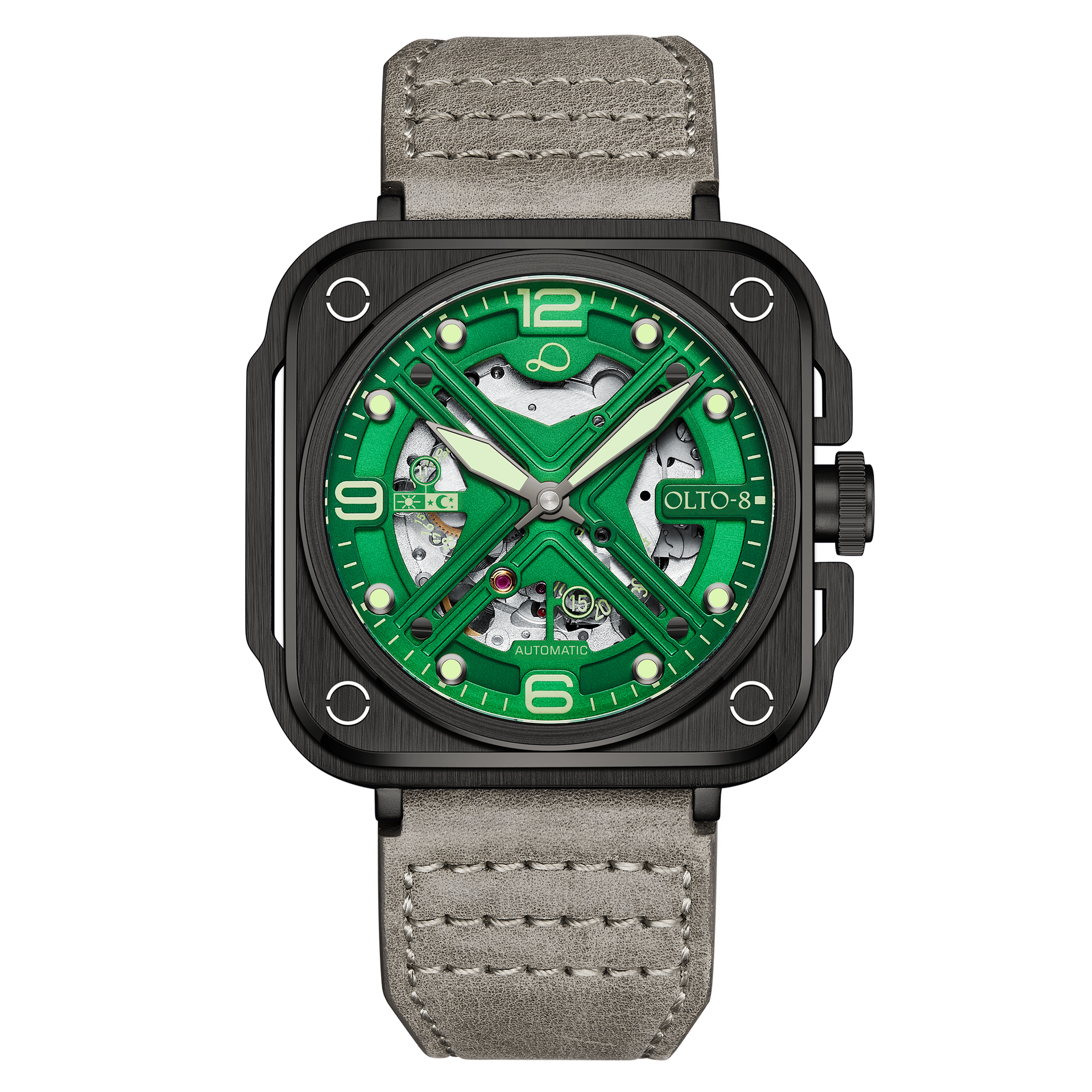 OLTO-8 IRON-X Square Skeleton Automatic Watch Green