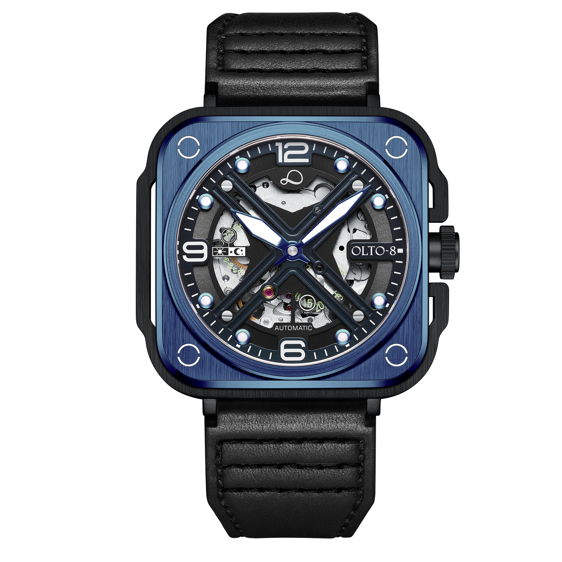 OLTO-8 IRON-X Square Skeleton Automatic Watch Blue