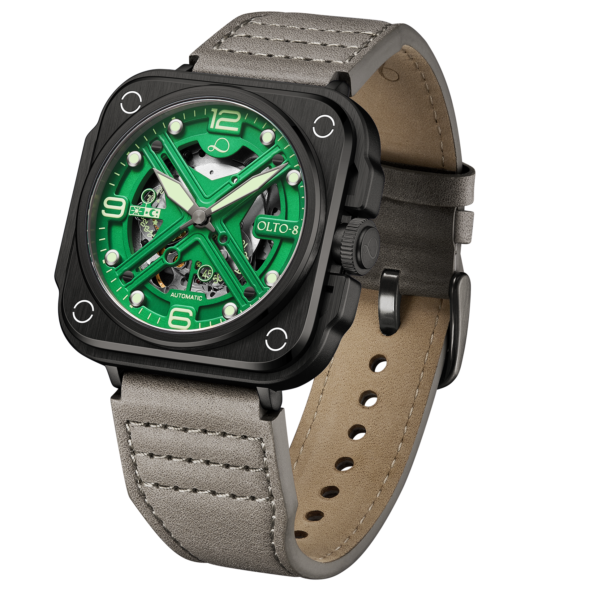 OLTO-8 IRON-X Square Skeleton Automatic Watch Green