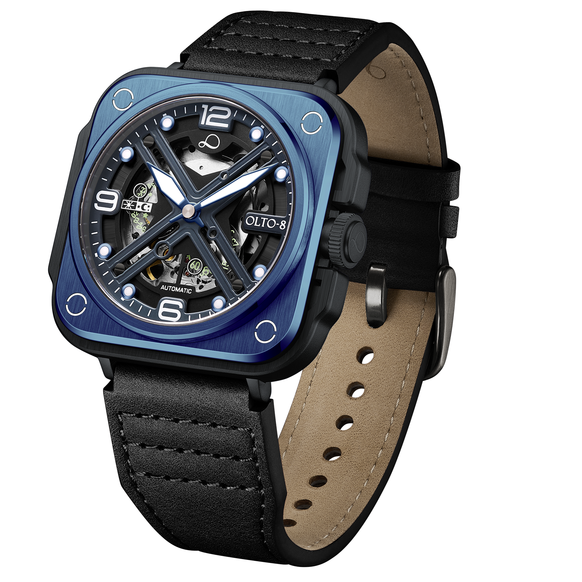 OLTO-8 IRON-X Square Skeleton Automatic Watch Blue
