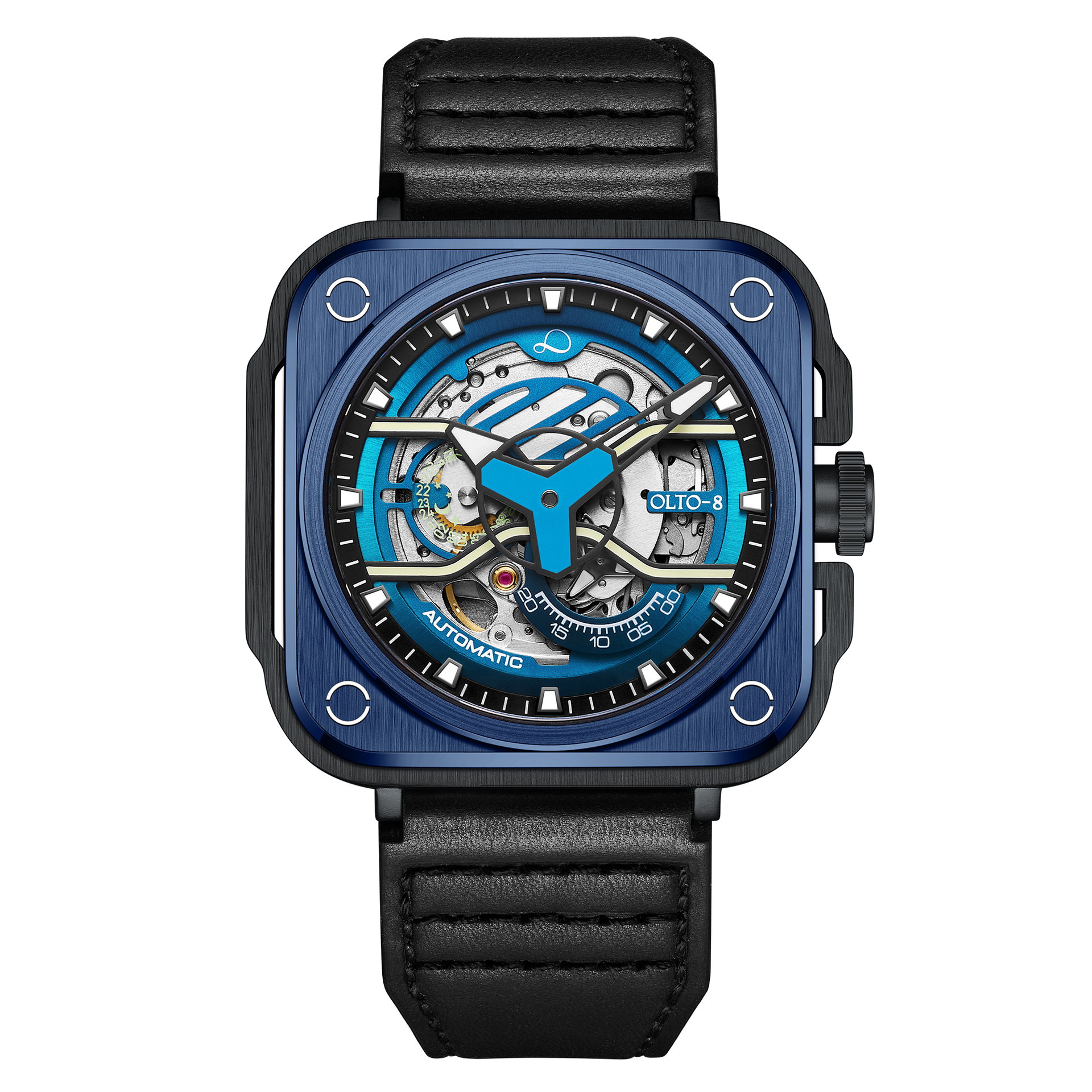 OLTO-8 IRON-EX Square Skeleton Automatic Watch Blue