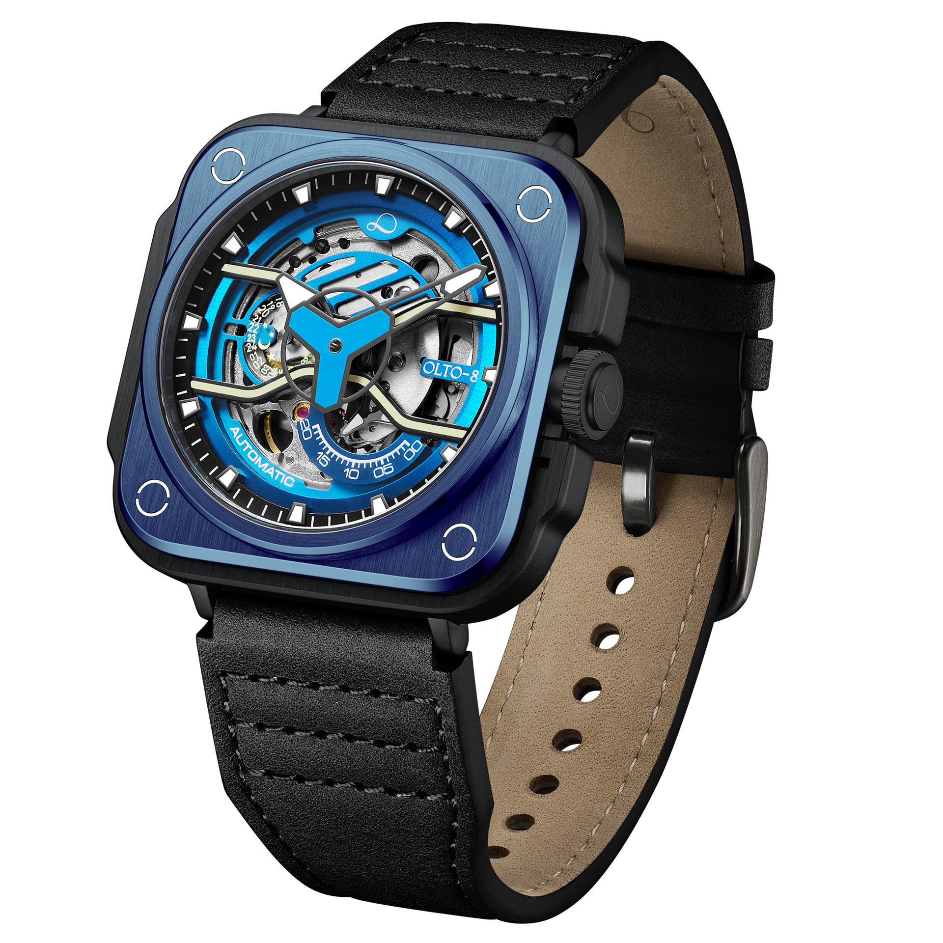 OLTO-8 IRON-EX Square Skeleton Automatic Watch Blue
