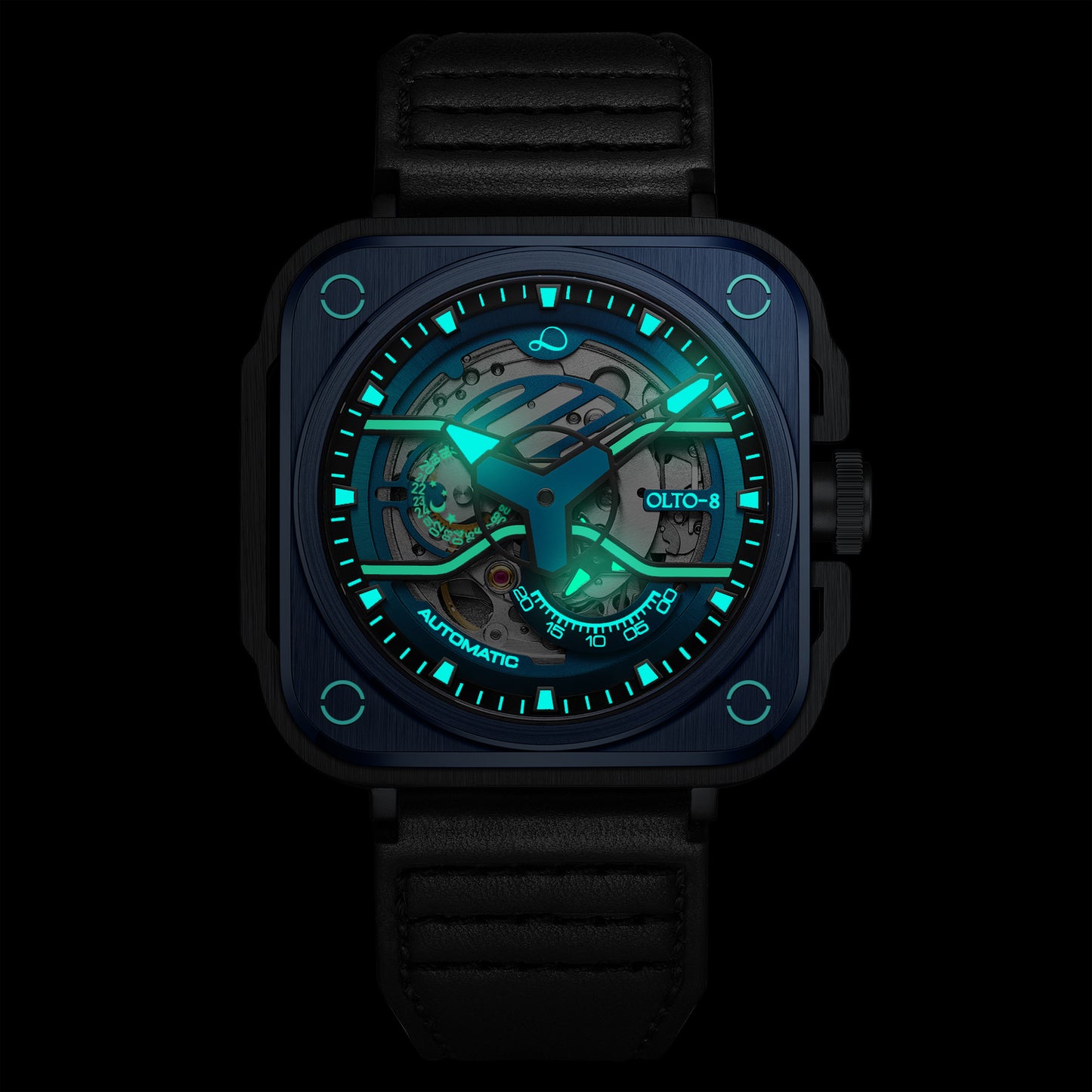 ساعة OLTO-8 IRON-EX مربعة هيكلية أوتوماتيكية زرقاء