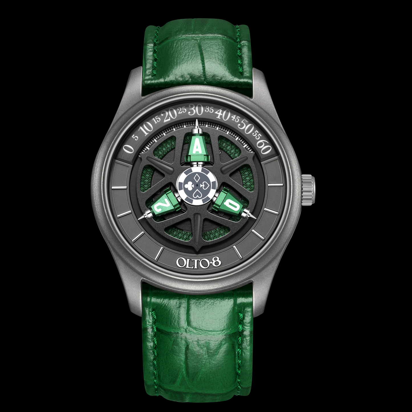 ساعة OLTO-8 KING 3D Satellite Hour Wheel أوتوماتيكية باللون الأخضر اليشم