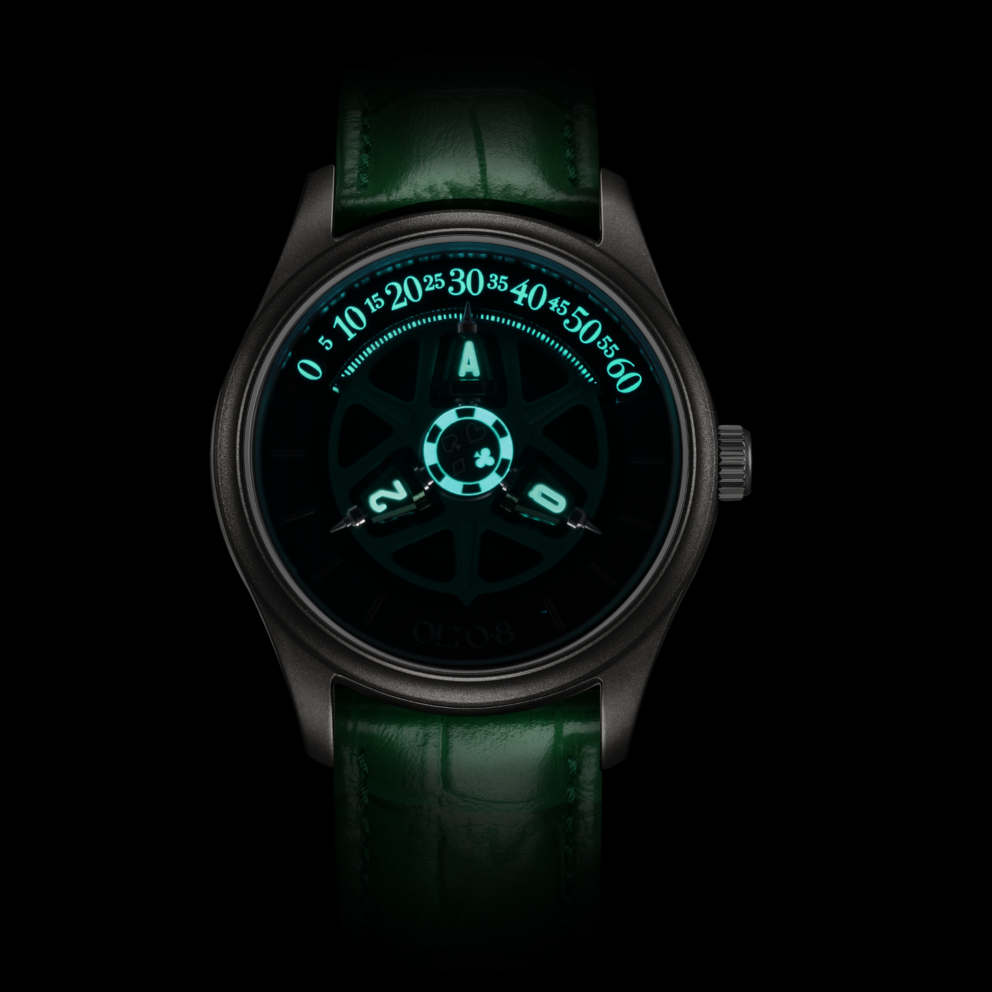 ساعة OLTO-8 KING 3D Satellite Hour Wheel أوتوماتيكية باللون الأخضر اليشم