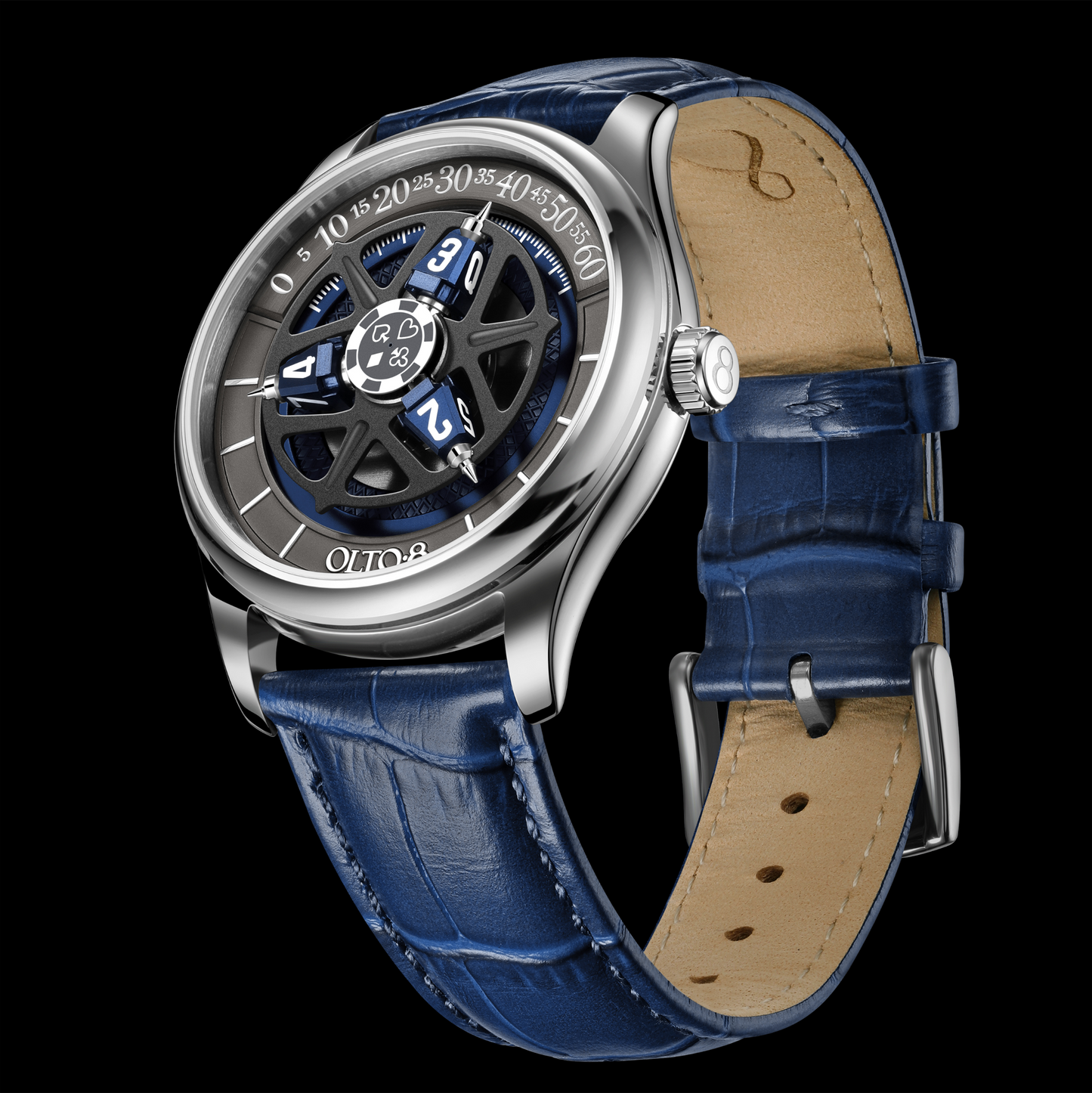 ساعة OLTO-8 KING 3D Satellite Hour Wheel أوتوماتيكية باللون الأزرق المحيطي